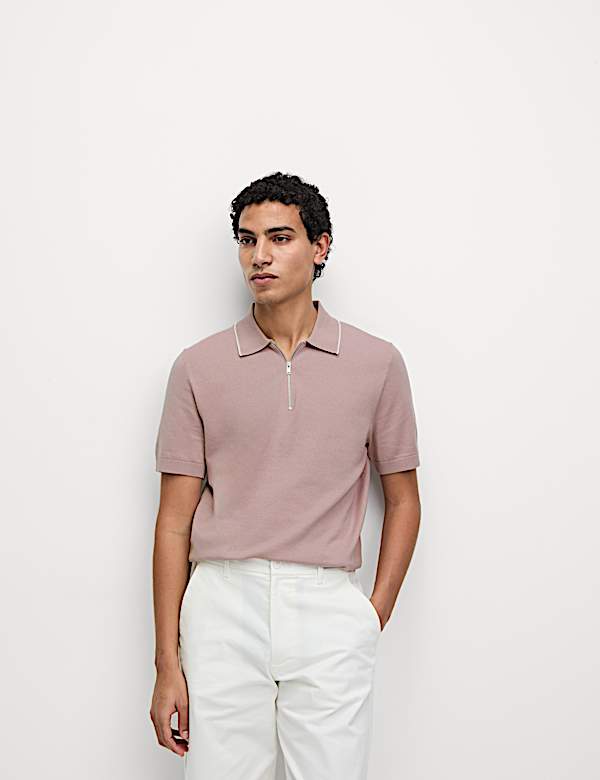 Cotton Rich Half Zip Knitted Polo Shirt - VN