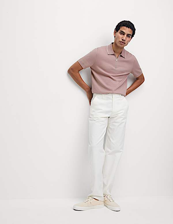 Cotton Rich Half Zip Knitted Polo Shirt - JE