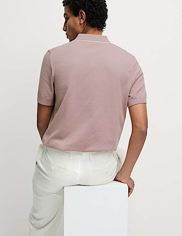 Cotton Rich Half Zip Knitted Polo Shirt - JE