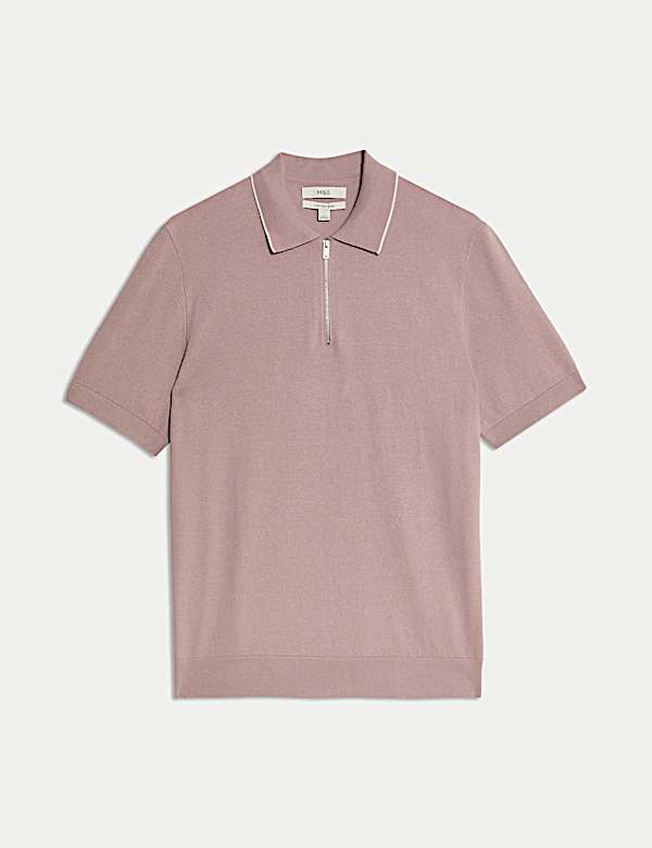 Cotton Rich Half Zip Knitted Polo Shirt - JE