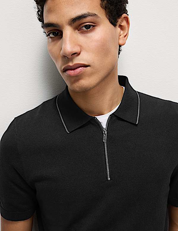 Cotton Rich Half Zip Knitted Polo Shirt