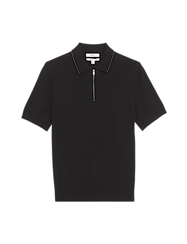 Cotton Rich Half Zip Knitted Polo Shirt