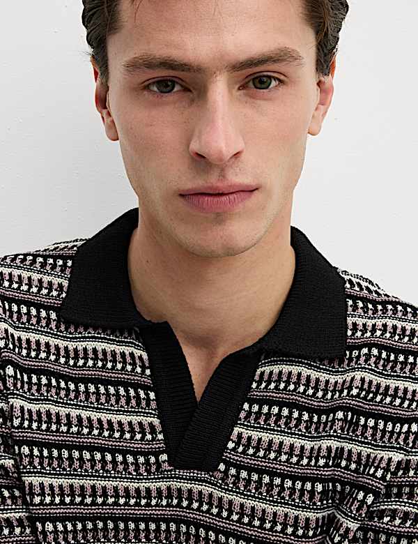 Cotton Blend Knitted Polo Shirt - EE