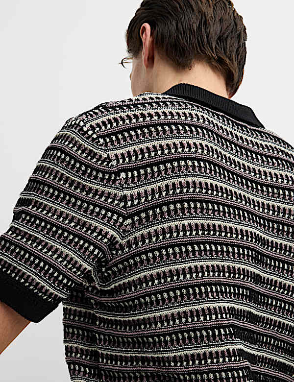 Cotton Blend Knitted Polo Shirt - US