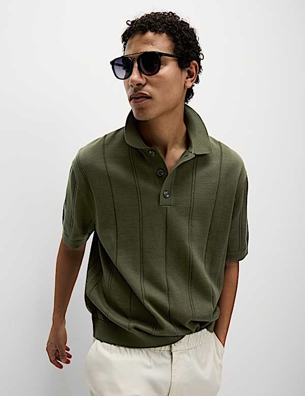 Pure Cotton Textured Knitted Polo Shirt