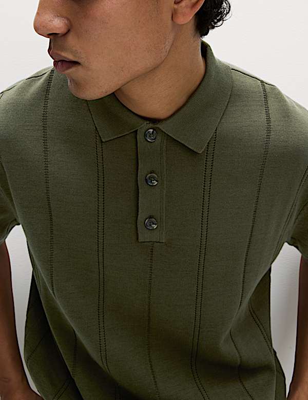 Pure Cotton Textured Knitted Polo Shirt