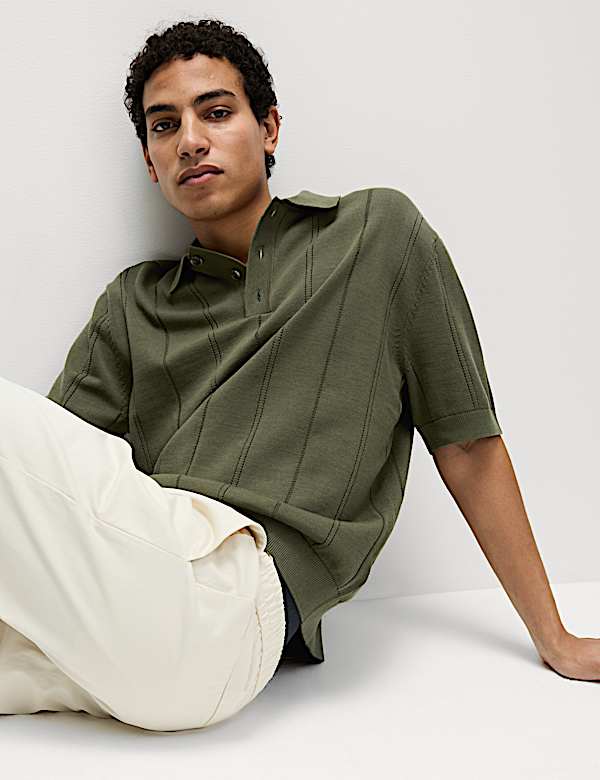 Pure Cotton Textured Knitted Polo Shirt