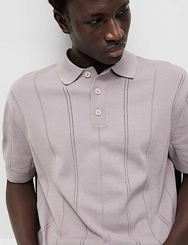 Pure Cotton Textured Knitted Polo Shirt
