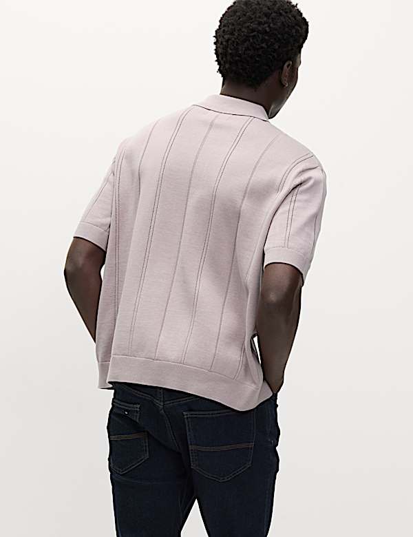 Pure Cotton Textured Knitted Polo Shirt