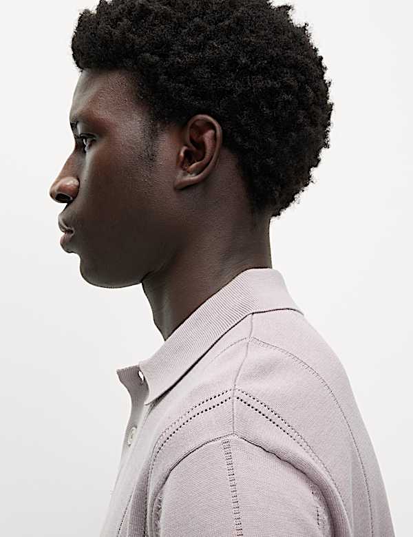 Pure Cotton Textured Knitted Polo Shirt