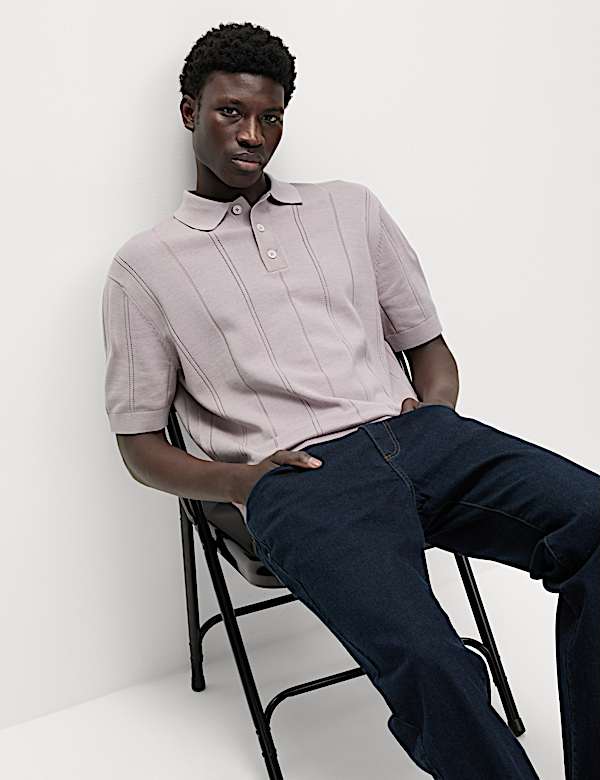 Pure Cotton Textured Knitted Polo Shirt