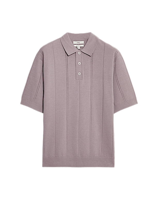 Pure Cotton Textured Knitted Polo Shirt