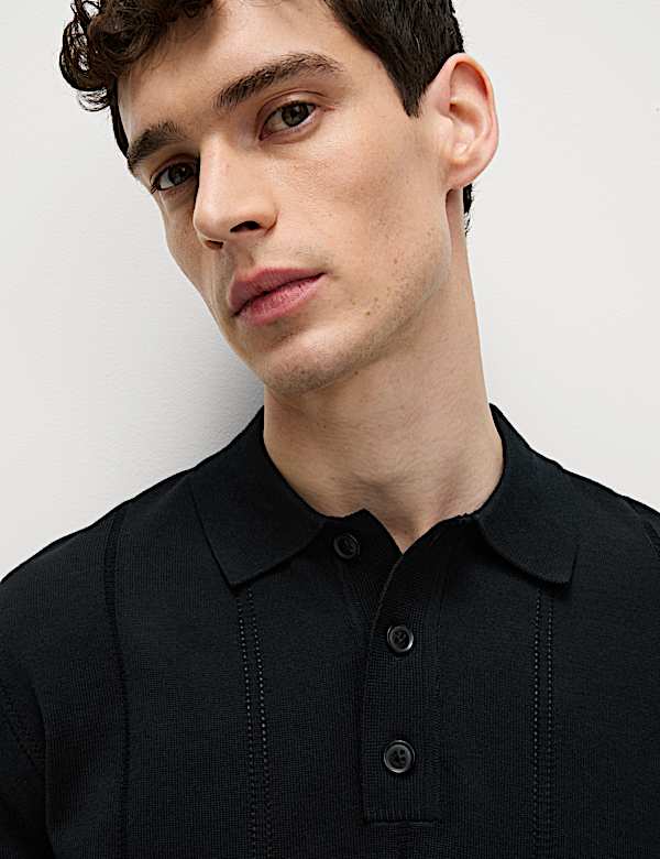 Pure Cotton Textured Knitted Polo Shirt - KG