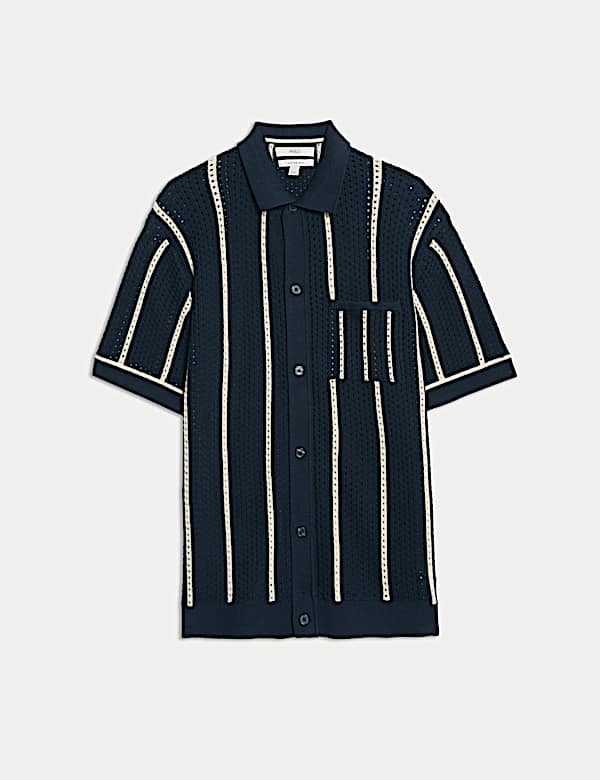 Pure Cotton Striped Knitted Polo Shirt - EE