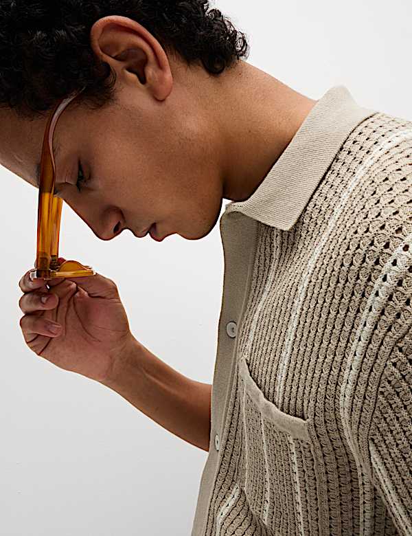 Pure Cotton Striped Knitted Polo Shirt - LV