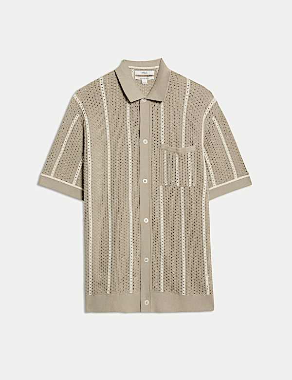 Pure Cotton Striped Knitted Polo Shirt - LV