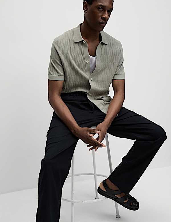 Cotton Rich Textured Knitted Polo Shirt - US