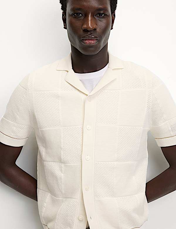 Button-Through Patchwork Knitted Polo Shirt