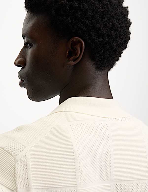 Button-Through Patchwork Knitted Polo Shirt