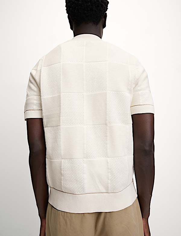 Button-Through Patchwork Knitted Polo Shirt