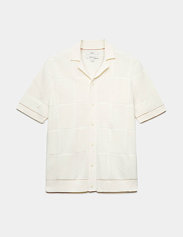 Button-Through Patchwork Knitted Polo Shirt