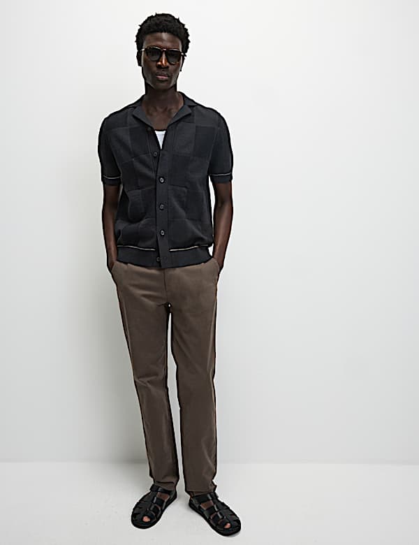 Button-Through Patchwork Knitted Polo Shirt - GR