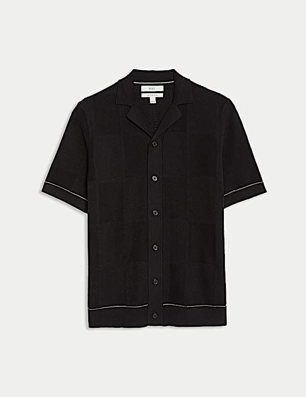 Button-Through Patchwork Knitted Polo Shirt - GR