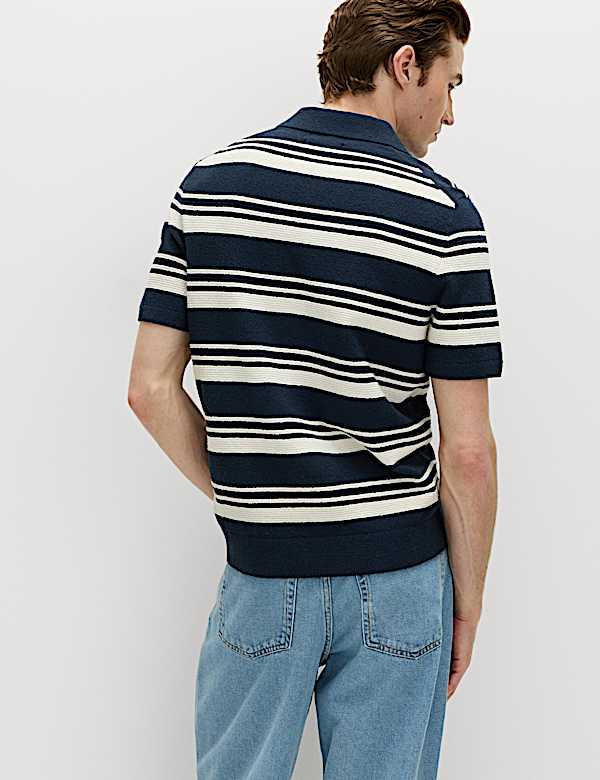 Cotton Rich Bold Striped Boucle Polo Shirt - CA