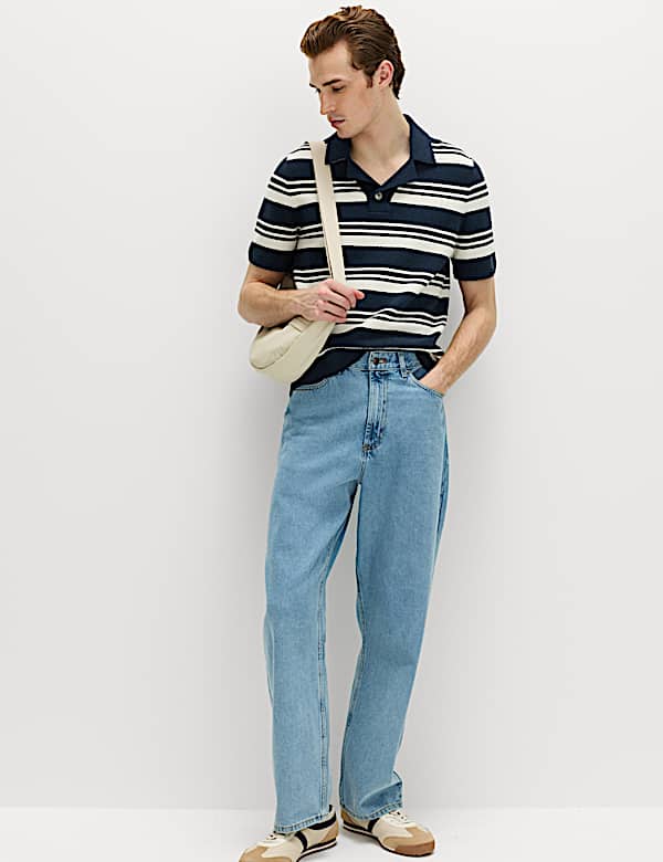 Cotton Rich Bold Striped Boucle Polo Shirt - CA