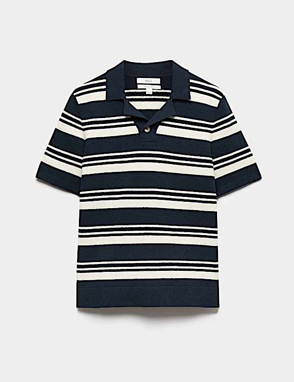 Cotton Rich Bold Striped Boucle Polo Shirt - CA