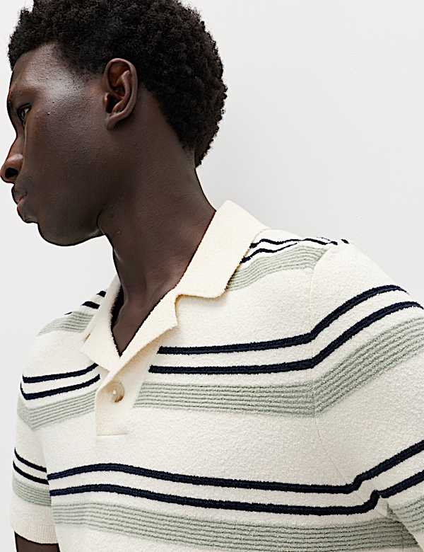 Cotton Rich Bold Striped Boucle Polo Shirt - MX