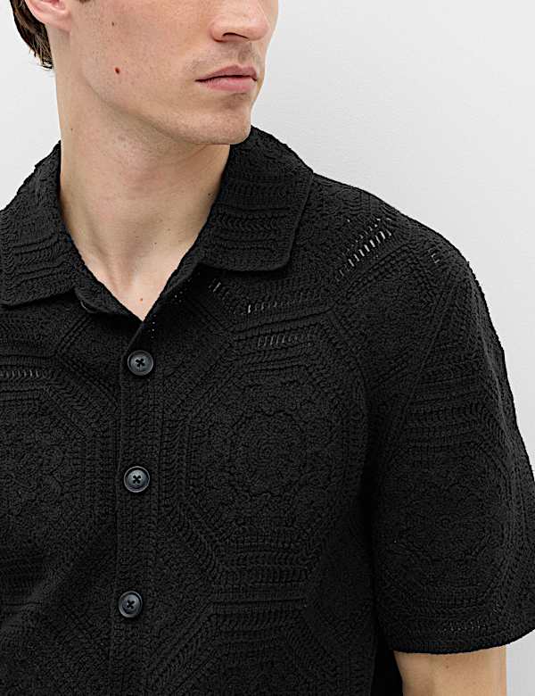 Cotton Rich Button Through Knitted Polo Shirt - AL
