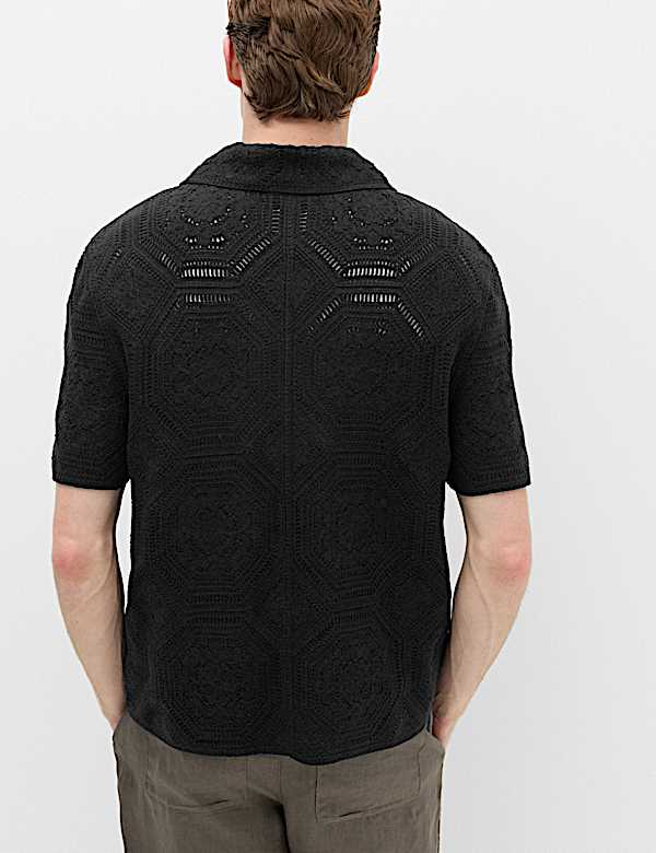 Cotton Rich Button Through Knitted Polo Shirt - AL