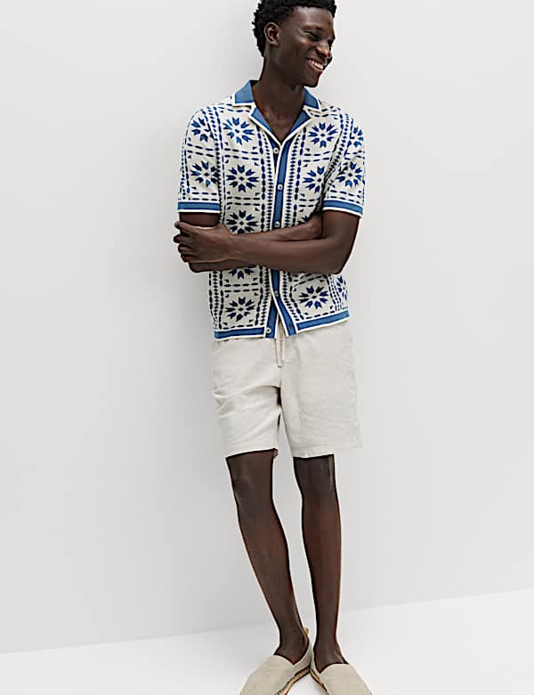 Pure Cotton Mosaic Button-Through Polo Shirt - CA