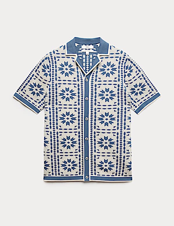 Pure Cotton Mosaic Button-Through Polo Shirt - CA