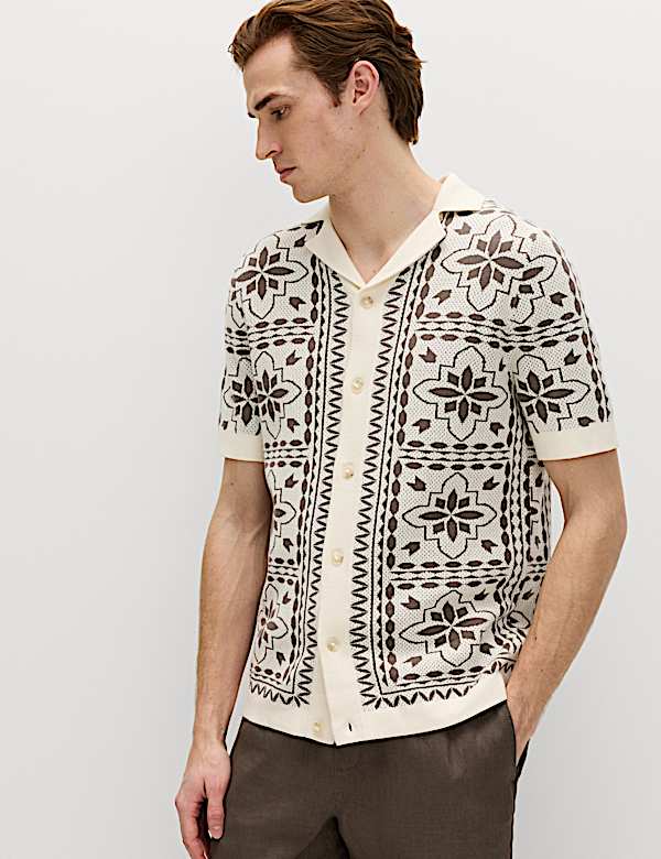 Pure Cotton Mosaic Button-Through Polo Shirt - LT