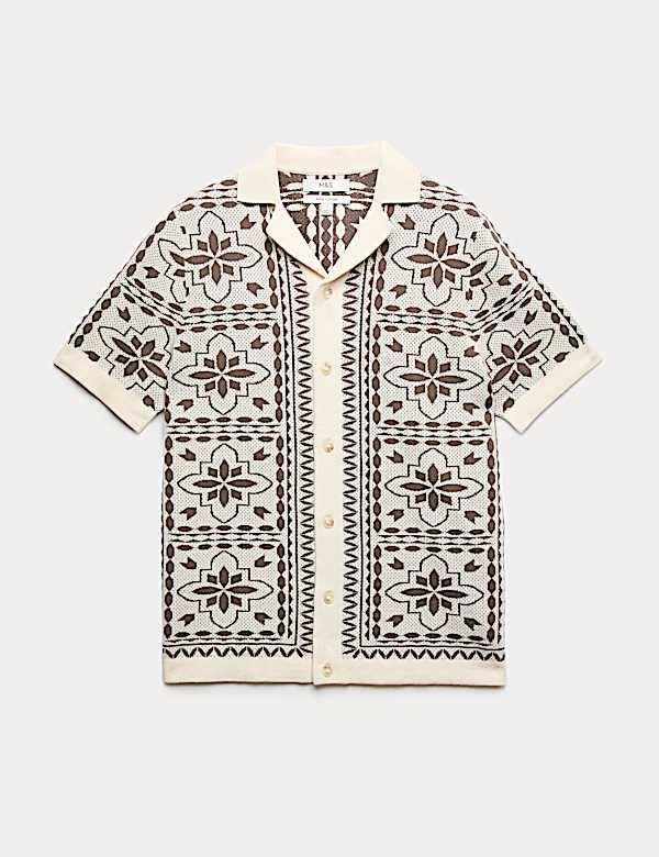 Pure Cotton Mosaic Button-Through Polo Shirt - LT