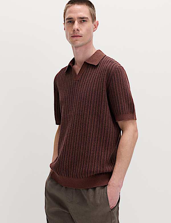 【BURGUNDY】Knit Polo Mesh Stripe Politix Anderson Stripe Texture Knit Polo in Burgundy | MYER