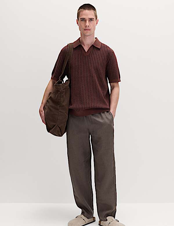 Boucle Striped Open Neck Knitted Polo Shirt - AL