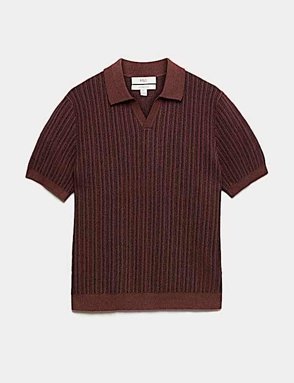 Boucle Striped Open Neck Knitted Polo Shirt - AL
