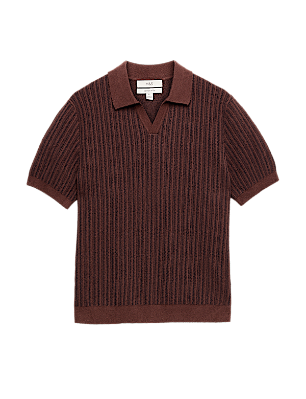 Boucle Striped Open Neck Knitted Polo Shirt