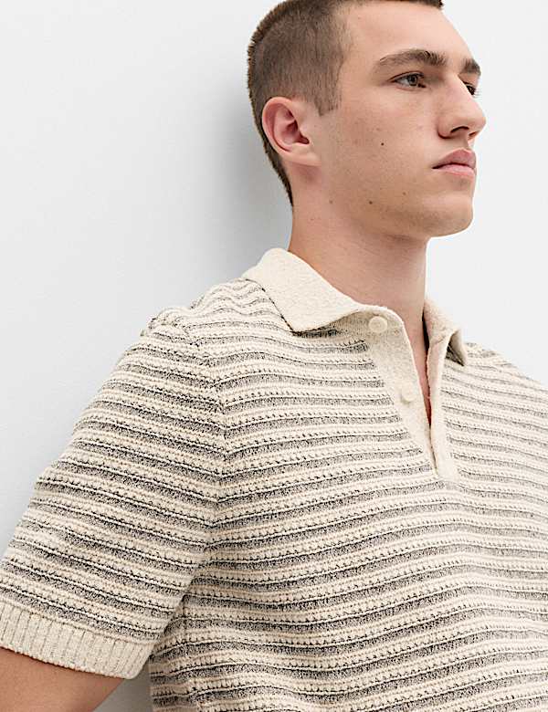 Cotton Rich Textured Knitted Polo Shirt - BG