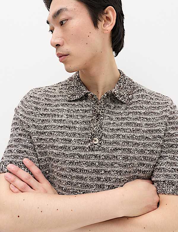Cotton Rich Textured Knitted Polo Shirt - LV