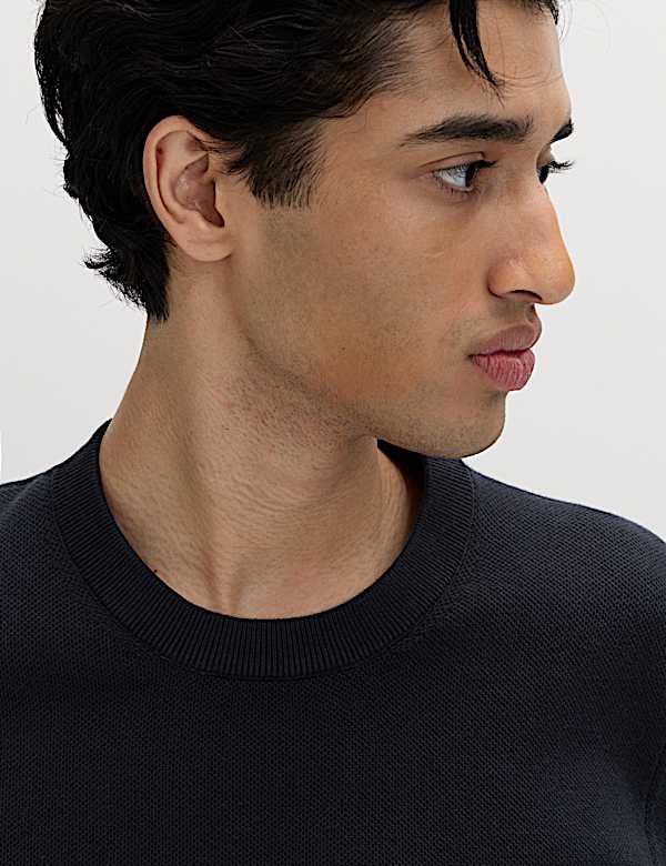 T-shirt en maille de coton &agrave; motif textur&eacute; - CA