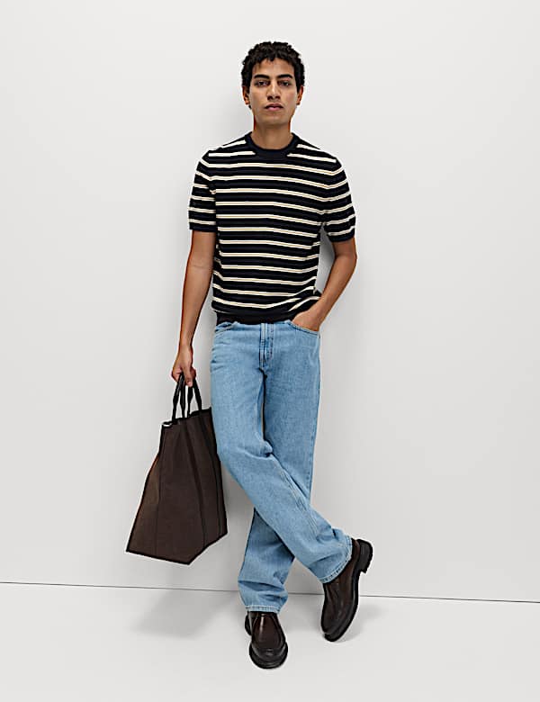Cotton Rich Striped Knitted T-Shirt - JO