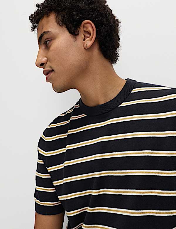 Cotton Rich Striped Knitted T-Shirt - JO