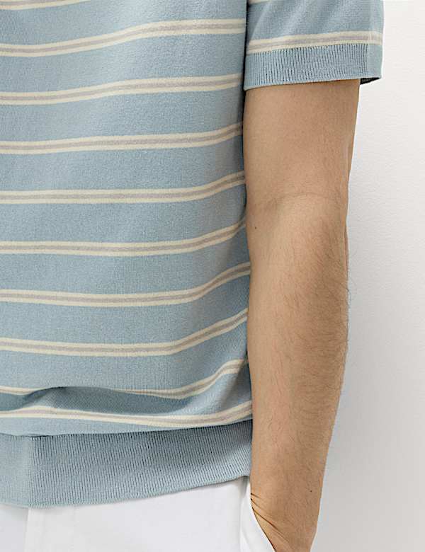 Cotton Rich Striped Knitted T-Shirt - ID