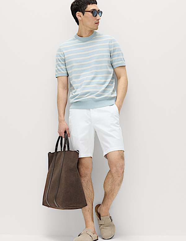 Cotton Rich Striped Knitted T-Shirt - ID