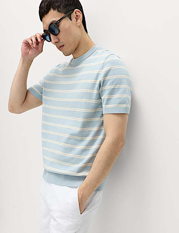 Cotton Rich Striped Knitted T-Shirt - ID