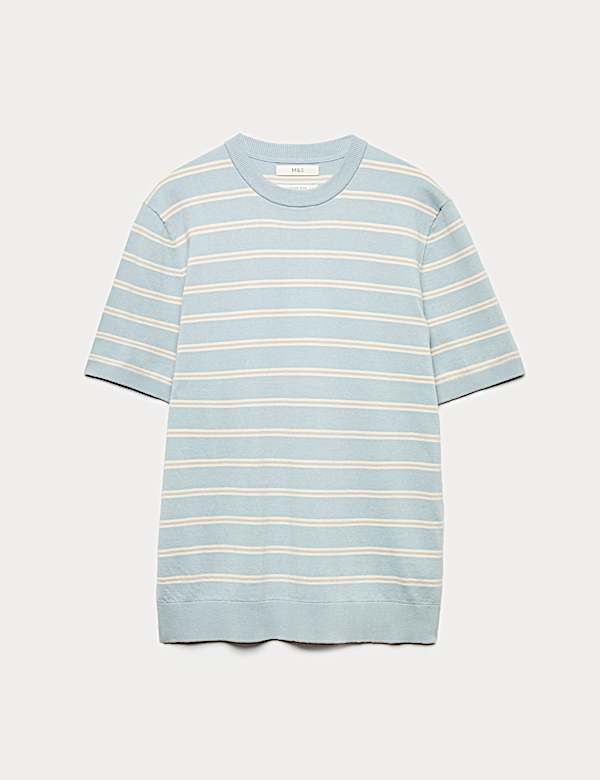 Cotton Rich Striped Knitted T-Shirt - ID
